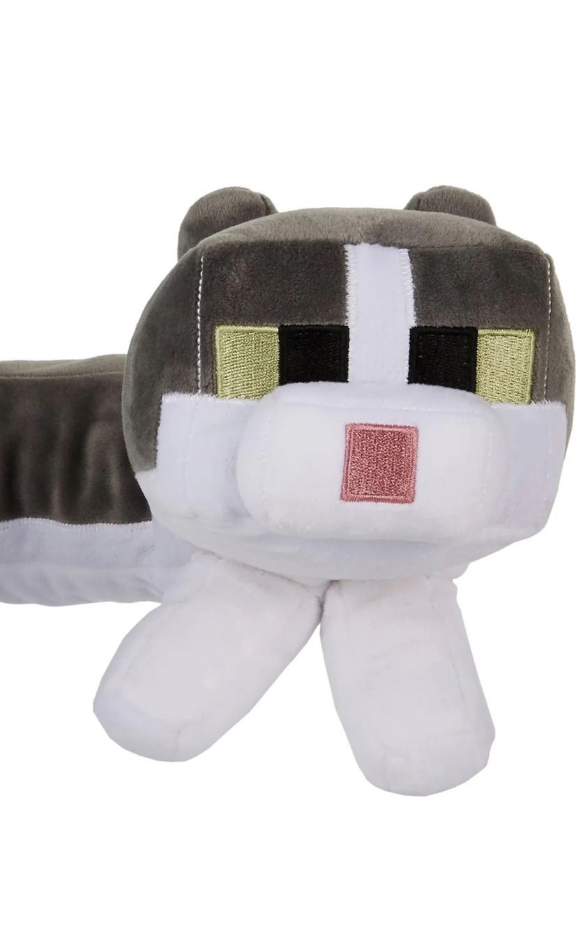 Minecraft Cat Plush Neck Pillow Purring Sounds Travel Toy Gray White
